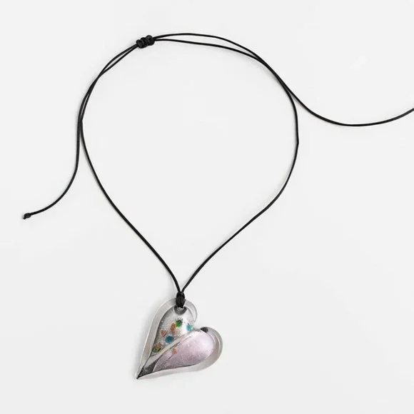 Zara Glass Heart Necklace Pendant on Cord - Picture 3 of 8